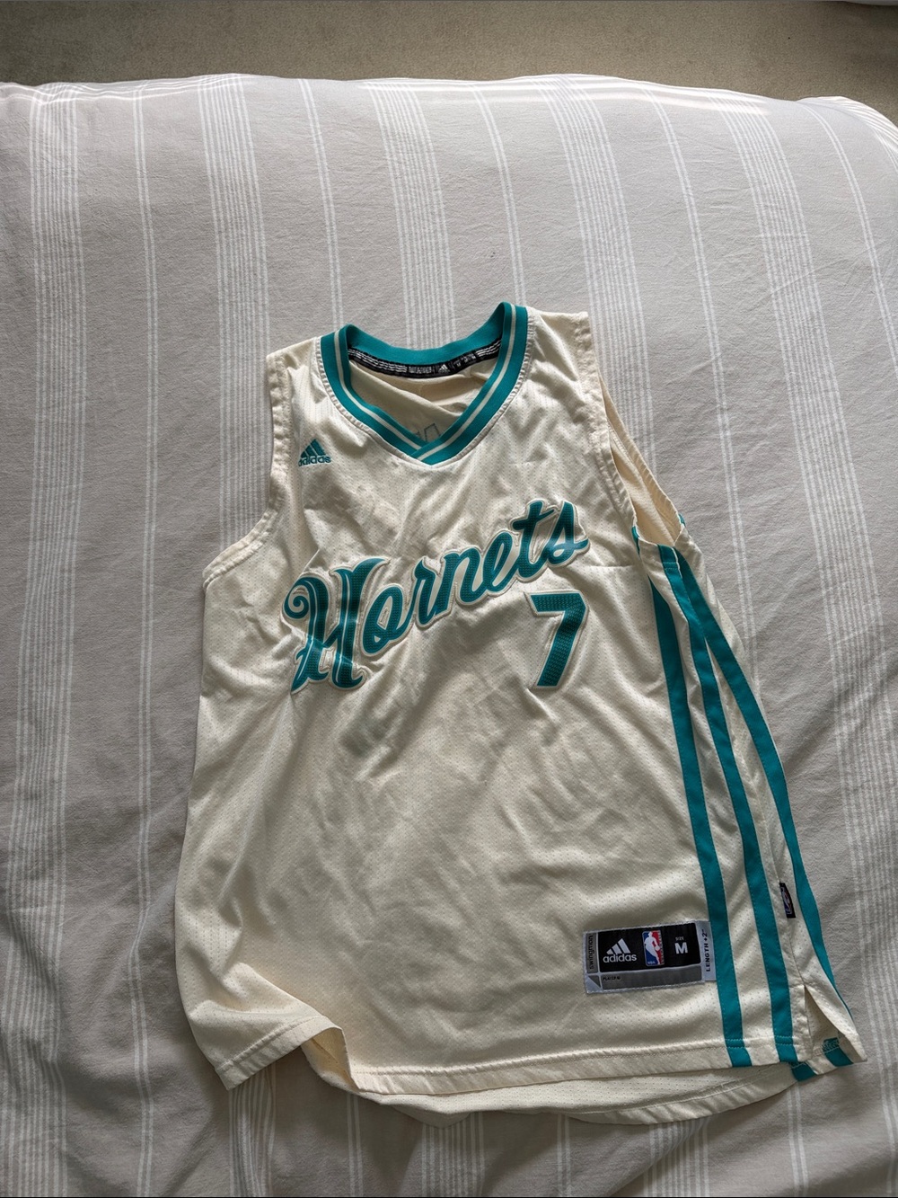 adidas Cream and Teal Hornets Basketball Jersey